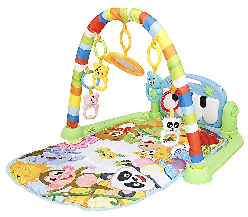 Krabbeldecke für Babys, Krabbeldecke und Spieldecke für Neugeborene, mit 5 abnehmbaren Hängespielzeugen und Lichtern, Spielmatte für Babys und Kleinkinder von 1 bis 24 Monaten, mit Musik (grün, 48 x