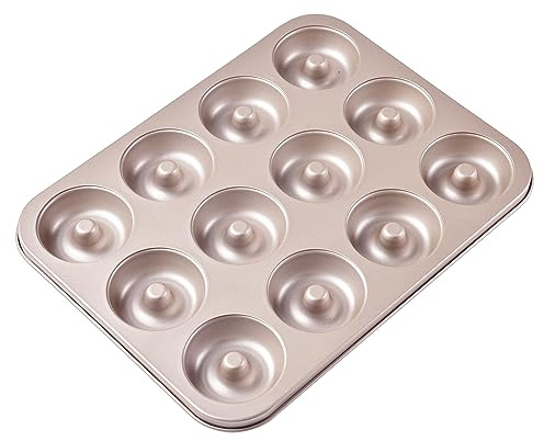 Bakeley Donut Pan, 12-Cavity Non-Stick Dount Mold Cake Pan Pattern Doughnut Bakeware for Oven Baking (Champagne Gold)
