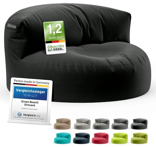 Green Bean© Canapé-Sac avec matériau de Remplissage | Lounge en Design de Pouf 90 x 50 cm avec Dossier Ergonomique & Housse Lavable | Convient pour l'intérieur et l'extérieur en Noir