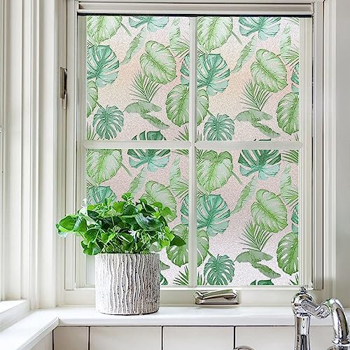 JOLIHOME Stained Privacy Window Film Painted Glass Window Sticker No-Adhesive Frosted Vinyl Film Reusable Static Cling Film Rolls for Bathroom Living Room Decor Tortoise Bamboo Pattern 44.5x200cm
