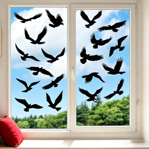 YIHELU 37 Stück Schwarz Vogelschutz Fensteraufkleber Vogel‑Kollisionsschutz | wiederverwendbare schwarze Silhouetten‑Motive, Vogelschutz für Zuhause & Schaufenster