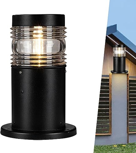 Luci palo Lampada esterno E27 Piazza Recinzione Colonna Piedistallo Lampione da giardino Luce Cancello Paletto Luce pilastro retrò Alluminio Impermeabile Patio terra lampioncino per vialetti (D)