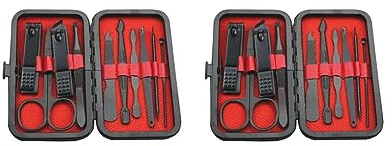 Juego de 2 cortaúñas de acero inoxidable para manicura de viaje, con estuche, 10 piezas, 15 x 10 cm