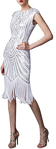 Abito Charleston anni 20, donna con paillette e frange, stile flapper, Gatsby, 20's, abito da donna con frange, costume da donna, abito da sera, donna con paillette, senza maniche, sexy, abito da