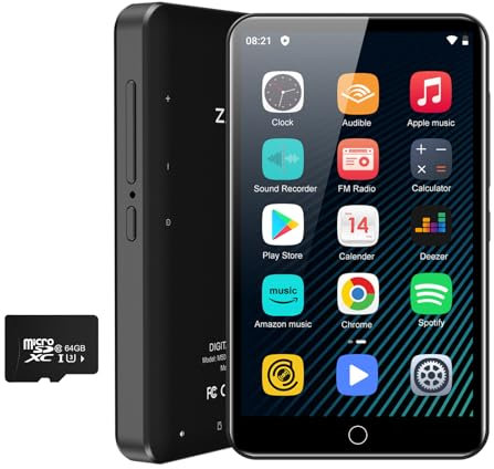 MP3 Player with Bluetooth and WiFi, 80GB MP3 MP4 Players with 4 Touchscreen and Speaker, Android MP3 Player with Spotify, Audible, Amazon Music, Deezer,Play Store,FM Radio, Expanded Up to 1TB