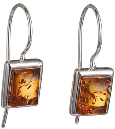 Amber Jewelry - Pendientes rectangulares de plata de ley y ámbar báltico con gancho de riñón de ámbar miel, aretes de gota de piedras preciosas, colección de joyas de plata de ley, metal de piedras