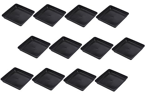 BESPORTBLE Quadratische Blumentopfuntersetzer 12 Stück 15x15cm Schwarz Kunststoff Mit Wasserbehälter Für Garten Und Wohnzimmer