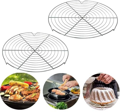 Yitobici Rund Abkühlgitter, Rund Kuchen Kuchenrost, Edelstahl Metall Kuchenauskühler, Kuchengitter Abkühlgitter,Tortenkühler, für Braten Backen Grillen, Ø 30 cm (2 Stück)