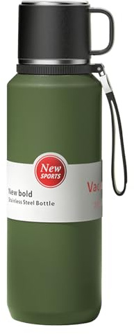 XUDREZ Edelstahl Thermosflasche mit Schichtfilter, Thermoskanne heiße und kalte Getränke Grün 1.5 L - Hält 24 Stunden - Auslaufsichere vakuumisolierte Flaschen mit Becher für Kaffee Arbeit Milch