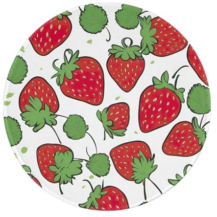 BREAUX Lot de 4 tapis de souris ronds en caoutchouc avec motif fraises pour la maison, le bureau, noir