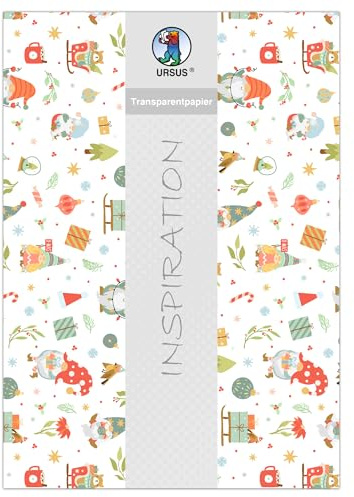 Ursus 54064603F - Transparentpapier Wichtelwelt, Motiv Weihnachtswichtel, DIN A4, 115 g/m², 5 Blatt, einseitig bedruckt, zum vielseitigen Basteln