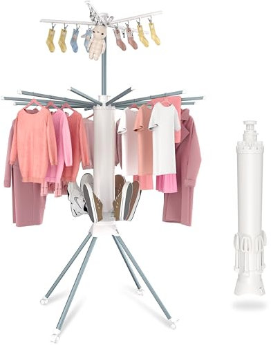 johgee Octopus Tendedero Plegable de 3 Niveles, Ahorra Espacio con Ruedas, con 6 estantes para secar Zapatos, tendedero Vertical portátil de 4 Patas para Interiores y Exteriores