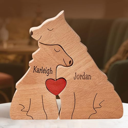 Personalisierte Puzzle mit Namen, Wolfsfamilie Holzpuzzle Skulptur, Familienpuzzle mit 2-10 Wolf Holzfiguren, Personalisierte Geschenke für Familie Mama Papa zum Muttertag Geburtstag, Zuhause Ornament