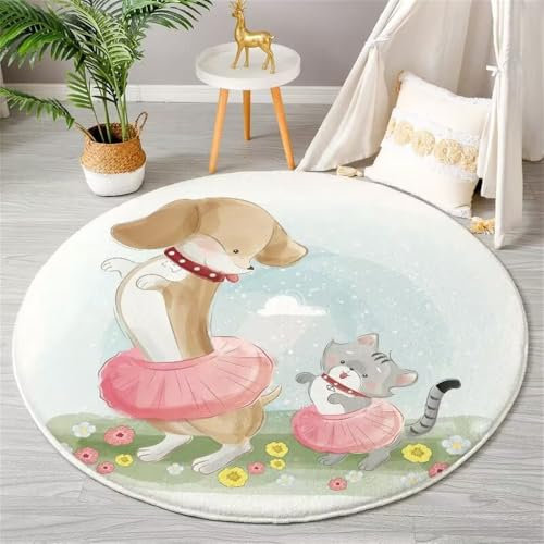 YATOLA Rund Teppich Kinderteppich Rutschfester Krabbelunterlage für Babys Großer Weicher Kinderzimmer Fläche Kinder Spielen Matte Boden Spielzimmer Wohnzimmer Tier Kaninchen Elefant (Blau 3, 120CM)