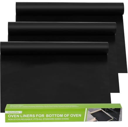 KR KITCHENRAKU Oven Liners for Bottom of Oven, Large Thick Heavy Duty Non-Stick Teflon Oven Mat Set, 16x25 Oven Floor Protector Liner (3Pack, Black, 16X25)