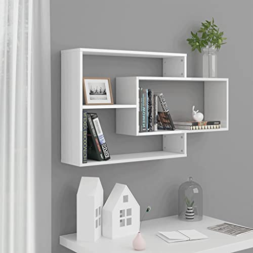 Myheimly andregale Bücherregale Hängeregale Wandregal Bücherregal Regale mit 3 offenen Fächern Schweberegale 104x20x58,5cm Holzwerkstoff Hochglanz-Weiß