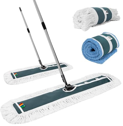 Myiosus Scopa per mocio professionale, grande mocio in microfibra, girevole a 360° con 2 tamponi industriali per la pulizia di ufficio, casa, garage, magazzino, centro commerciale
