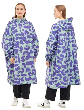 LARKSON Poncho de Pluie Femmes Hommes Menthe Léopard - Lykke - Imperméable Unisexe pour Vélo Outdoor Festival - 10.000mm Colonne d'Eau - Veste de Pluie Étanche avec Capuche & Coutures Soudées