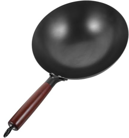 Sartén Wok de Hierro Negro Mango de Madera para Cocina