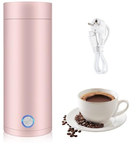 Riisoyu Hervidor Agua Electrico, 3 en 1 Hervidor de Agua Pequeño y Mini Termo de Viaje Inoxidable Eléctrico Portátil Apagado Automático para Hacer Leche, Café y Té, Rosa