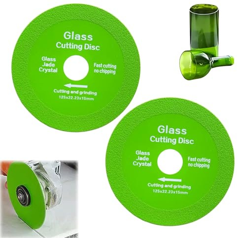 Yuiturt Lot de 2 Disques Diamantés pour Coupe de Verre 125mm, Disque à Tronçonner pour Meuleuse d'Angle, Compatible Verre, Porcelaine, Jade, Granit et Bouteilles (Ø22,23mm, Vert)
