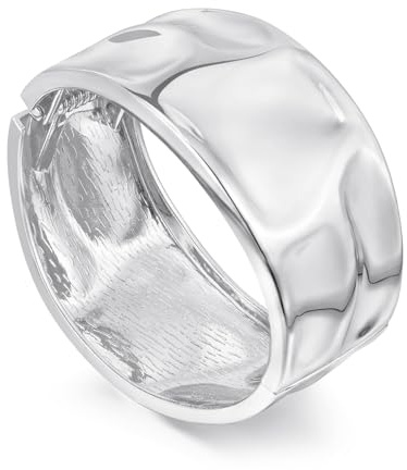 HolidayQbee Brazalete Plateado De Mujer, Diseño Ancho Con Ondas Irregulares, Acabado Pulido Mate-Brillante, Complemento Versátil Para Oficina, Fiesta Y Boda