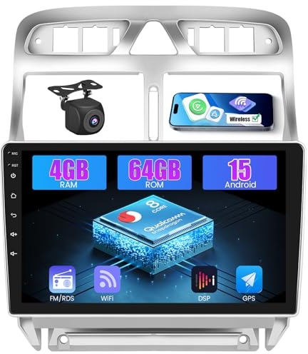 Inefala 8 Core Qualcomm Android 15 4+64G Radio Pantalla para Peugeot 307 2002-2013 con Wireless Carplay y Android Auto, 9'' Pantalla Coche con Mirror Link Radio FM/RDS GPS WiFi SWC Cámara Inversa