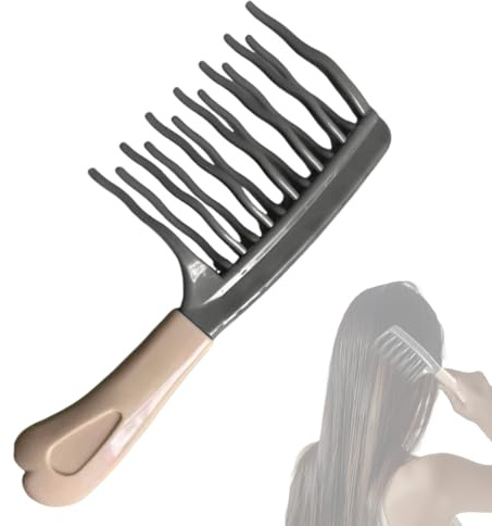 Peigne À Boucler Professionnel Ondulé À Double Rangée Dents Larges - Effet Anti-Traction Pour Cheveux Bouclés, Ondulés Et Longs(Gris)