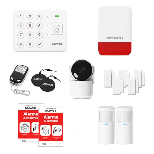 Daewoo Security - Pack Alarme Maison WiFi + GSM Vigilia VIG103+ – sans Fil sans Abonnement, Caméra Full HD, Sirène Extérieure, Détecteurs Mouvement & Ouverture, App Mobile