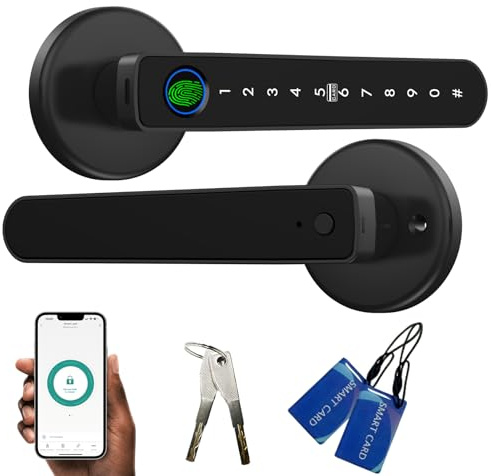 Smart Fingerabdruck-Türschloss, 5-in-1-Schloss, Türgriff, biometrischer schlüsselloser Eingang, Bluetooth-App-Steuerung, Türschloss mit USB-Aufladung, geeignet für Zuhause, Schlafzimmer, Hotel, Büro