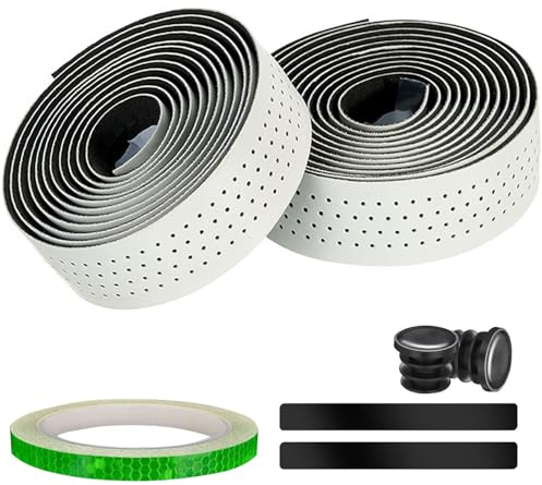 KEGECOL Cycling Fahrrad Mountainbike Lenkerband mit Radkörper Aufkleber reflektierender Aufkleber und Abschlussstreifen,Fahrrad Lenkerband, Rennrad Lenkerband Griff Rutschfest,Weiß