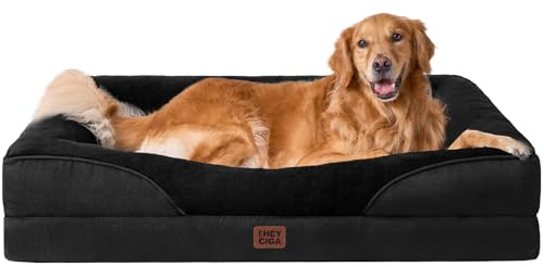 EHEYCIGA Mousse Mémoire Panier Chien Grande Taille Orthopédique, Canapé pour Chien XL Déhoussable Lavable, Coussin Chiens Antidérapant & Imperméable, 106.5x76x18.5 cm Noir