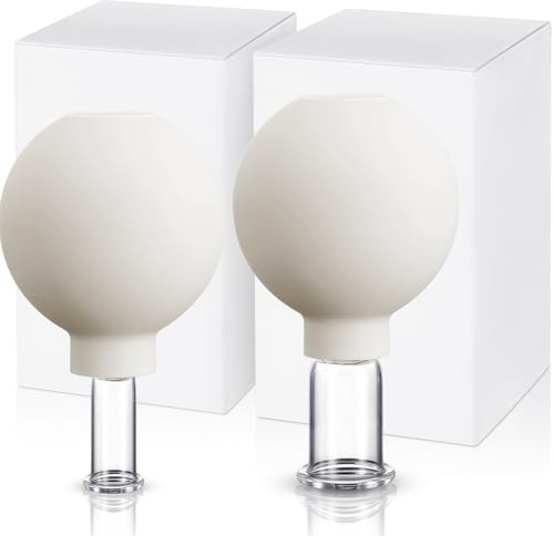 Nuanchu 2 Pieces Glass Cupping Set, Facial Cupping Cups Glass Silicone Cups Vacuum Suction for Face Skin Back Shoulder Muscle(1 Inch and 0.4 Inch Diameter,White)