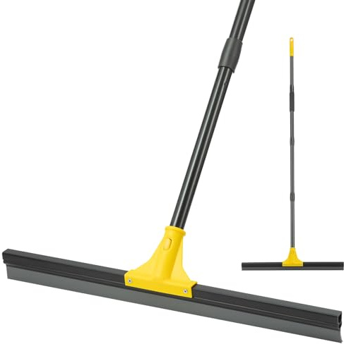 Rubber Floor Squeegee with Telescopic Handle, 60cm Heavy Duty Scraper Broom 45° Angled Water Wiper for Bathroom, Garage, Tiles, Windows & Outdoor Cleaning (60cm)