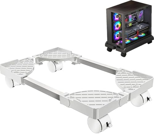 Yitobici Supporto per Pc Torre Pc con Ruote, Struttura Cava, Supporto per Computer Regolabile, Accessori per Pc da Gioco, Mobili per Studio,bianco
