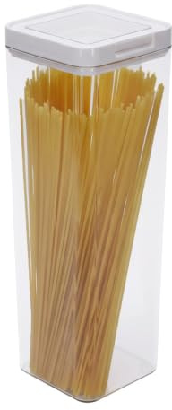 Punorric Pasta Storage Containers, 2.4L Clear Tall Spaghetti Storage Jar with Transparent Lid and Handle, Rectangle Airtight Pasta Containers with Wide Mouth, Stackable Pantry Organizer for Cereal