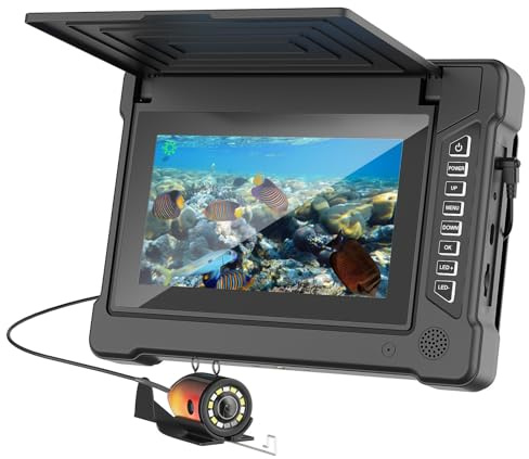 ESANHAO Unterwasser-Angelkamera mit 17,8 cm (7 Zoll) IPS-Display und Visier, HD-Kamera, 1200 TVL, Weitwinkel, 6 weiße LEDs + 6 Infrarot-LEDs, wasserdicht, IP68, für Eis/Meer/See