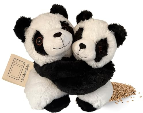 Habibi Premium Wärmekissen/Stofftier f. Kinder+Erwachsene – 2040 Hugys Panda Mama + Kind Kuschelfreunde 2er Set, herausnehmbare Hirsefüllung, zum Erwärmen i.d. Mikrowelle/Backofen