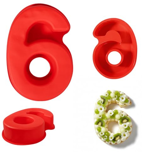JEKUGOT 10 Inch Silicone Number Cake Mould, 3D Number 6 Cake Tin, DIY Baking Cakes Form for Birthday, Baking, Anniversary, Wedding