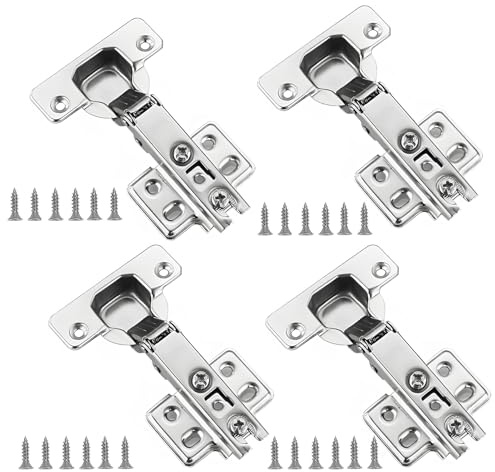 4 Pcs Slide-on 35mm Kitchen Cabinet Wardrobe Door Hinge, Self Closing Kitchen Cupboard Hinge, Slide On Concealed Cupboard Hinges, Full Overlay Wardrobe and Kitchen Unit Hinges Nickel Plated