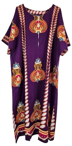 Kiran Fashion New Ladies 100% Cotton Long Kaftan Dress Summer Ethnic African Print Beach Cover One Size