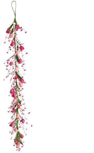 Crabop Vid artificial con hojas, bastón de ratán de plástico rosa de 160 cm, flores falsas realistas para boda, fiesta, vacaciones, hogar, jardín, decoración