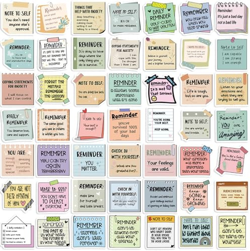 SOLVIO Reminders Stickers 50 Pcs Positive Affirmation Stickers for Adults Teens Mental Health Awareness Vinyl Decals for Laptop Water Bottle Journal Scrapbook Phone Case