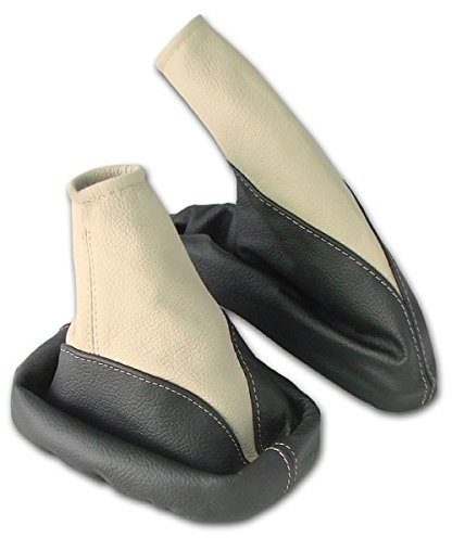 Schaltsack für Opel Astra G Set mit Handbremsmanschette - Bj. 1998 - 2005 - Schwarz - Beige - Schaltmanschette Manschette für Schaltung & Handbremse Handbremssack - Abdeckung aus Echtleder - A099-4