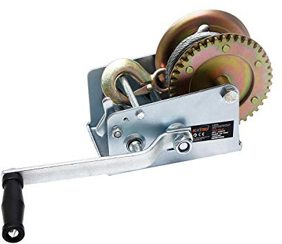 KATSU Verricello Manuale per Carichi Pesanti, 2000LB 900KG Verricello Manuale per Rimorchio per Auto Barca Fettuccia per Jet Ski con Fune Metallica in Acciaio da 10m 325932