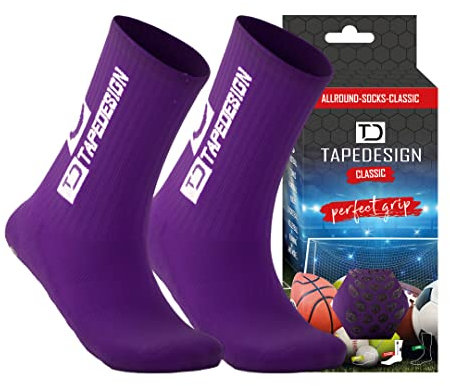 Tapedesign - Classic 1 Paia Viola Calze Antiscivolo Uomo Donna Calcio (37-48) Grip Socks Calzini Sportive Football Calzettoni