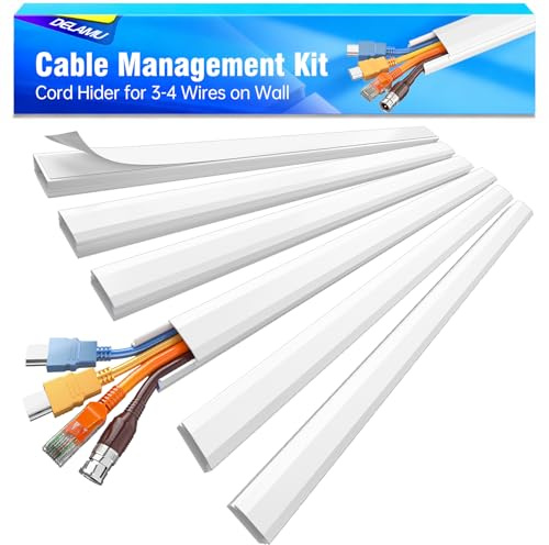 Delamu Kabelkanal Weiß Selbstklebend, 2.16M (6 Stück - 30x17 mm) Kabelschacht Weiss Wand, PVC Kabelkanäle Aussenbereich Wetterfest für TV und Computer im Home Office
