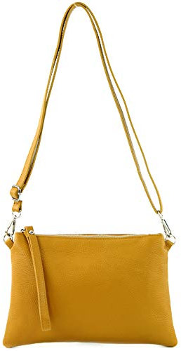modamoda de T186 Damen Leder Clutch Umhängetasche Abendtasche handmade in Italy, Farbe:Senfgelb