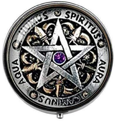 Boîte à pilules en verre avec pentagramme Wiccan - Protection des bijoux - Magie noire - Pentagramme païen - Pour photos artistiques