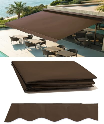 WJCWHH 16' x 10' Retractable Patio Awning Replacement Fabric Cloth, Durable Exterior Sunshade Canopy Cloth, Reinforced Multi-Purpose Waterproof Protective Awning Cover, Brown